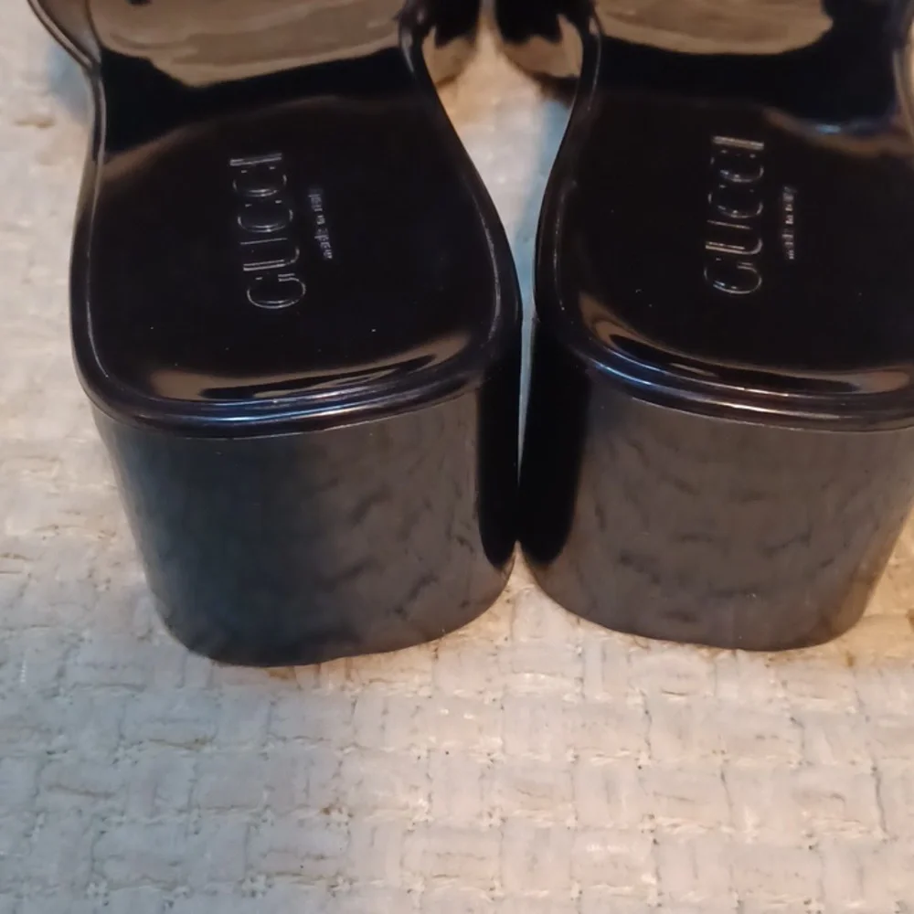 Gucci Black Patent Platform Slide Sandals